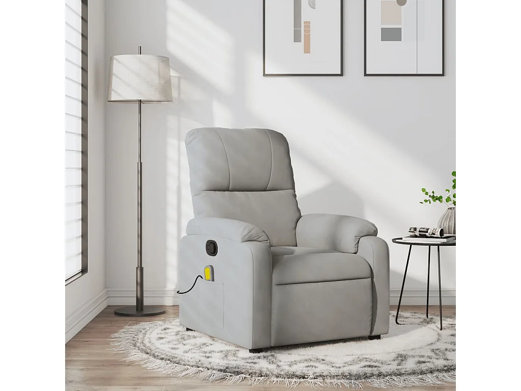 Fauteuil inclinable de massage gris clair tissu microfibre REO53160