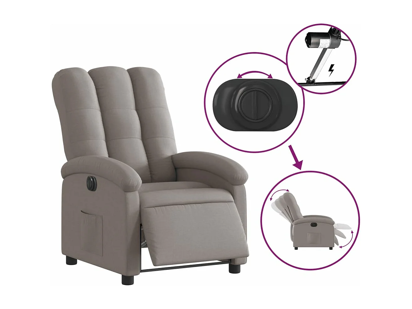 Fauteuil inclinable électrique Taupe Tissu REO69093
