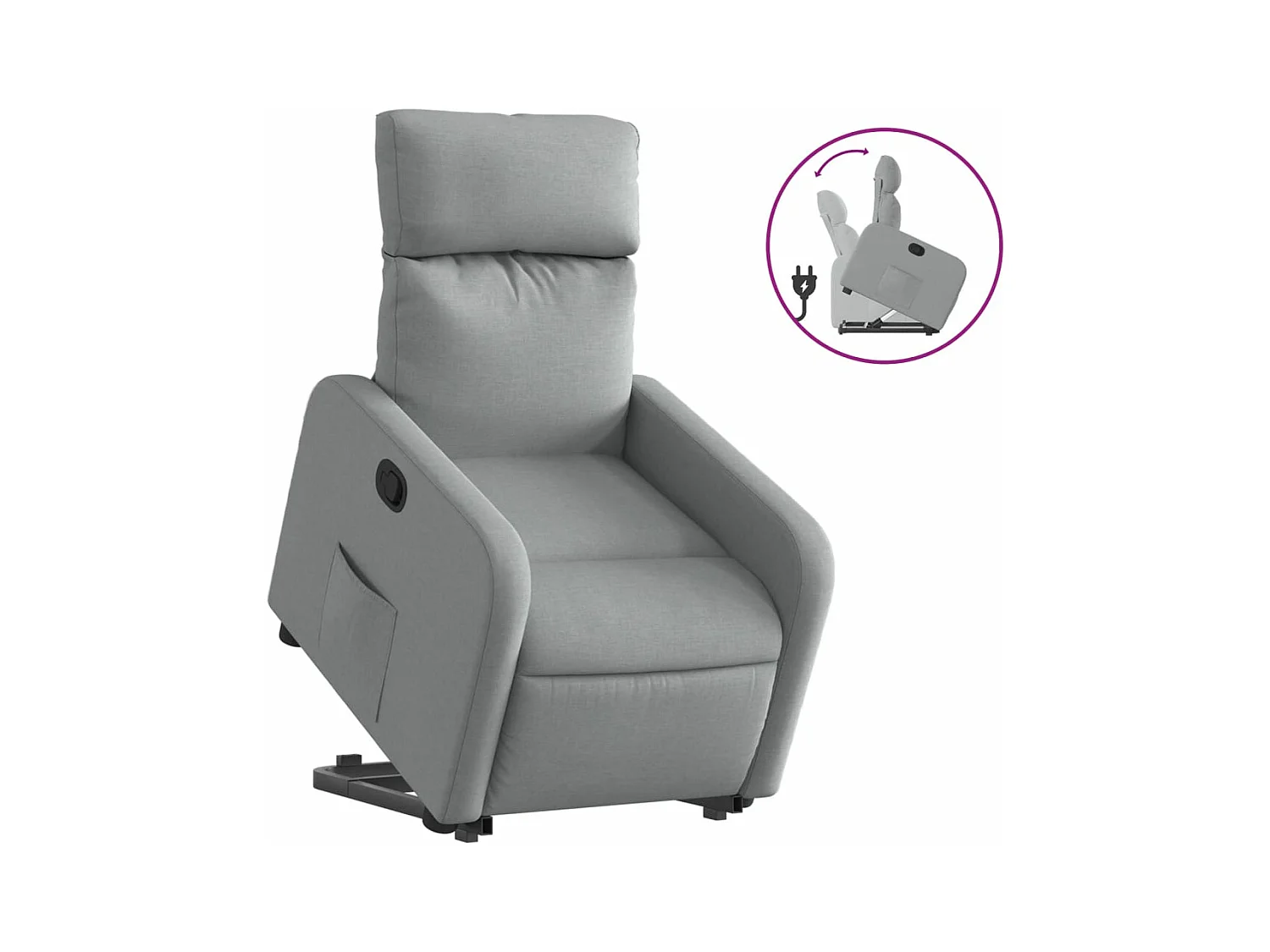 Sillón reclinable elevable de tela gris claro YOE37354