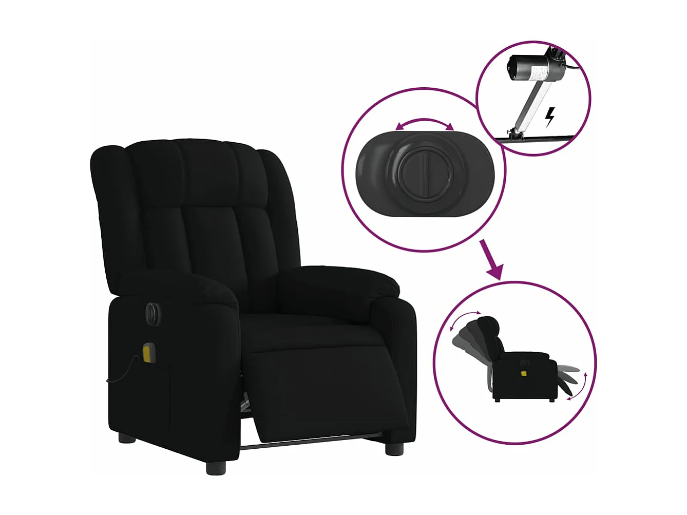 Fauteuil de massage inclinable électrique Noir Tissu REO50716