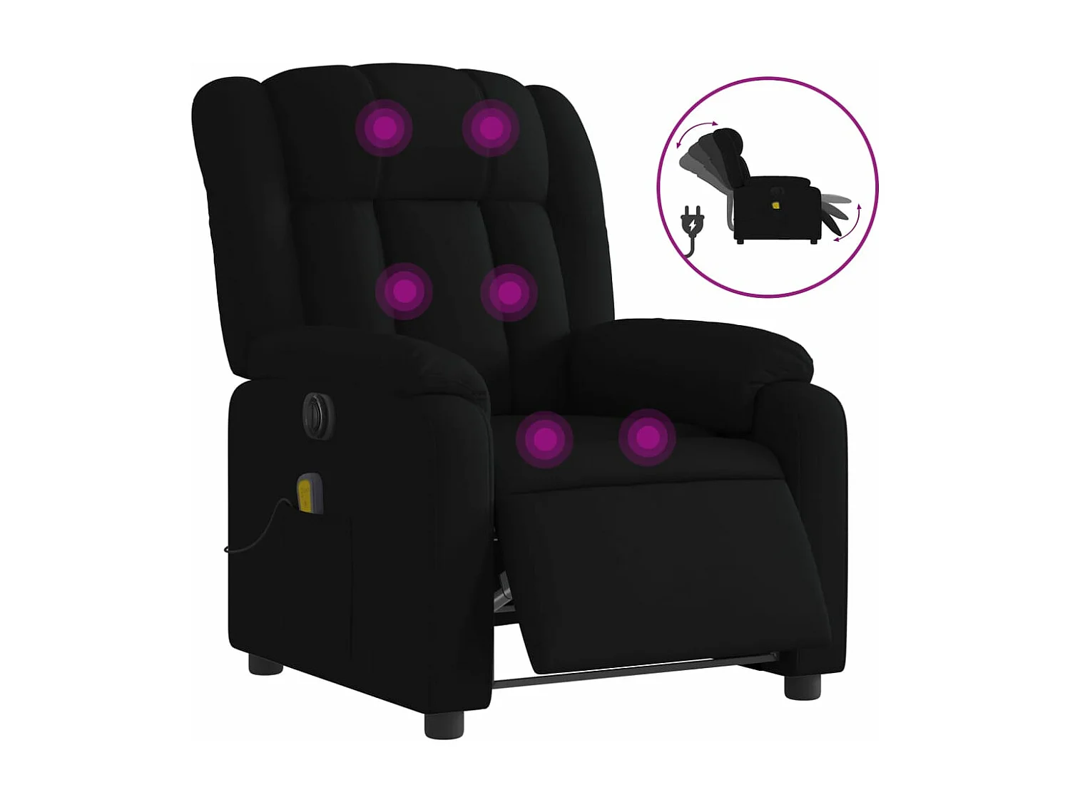 Fauteuil de massage inclinable électrique Noir Tissu REO50716