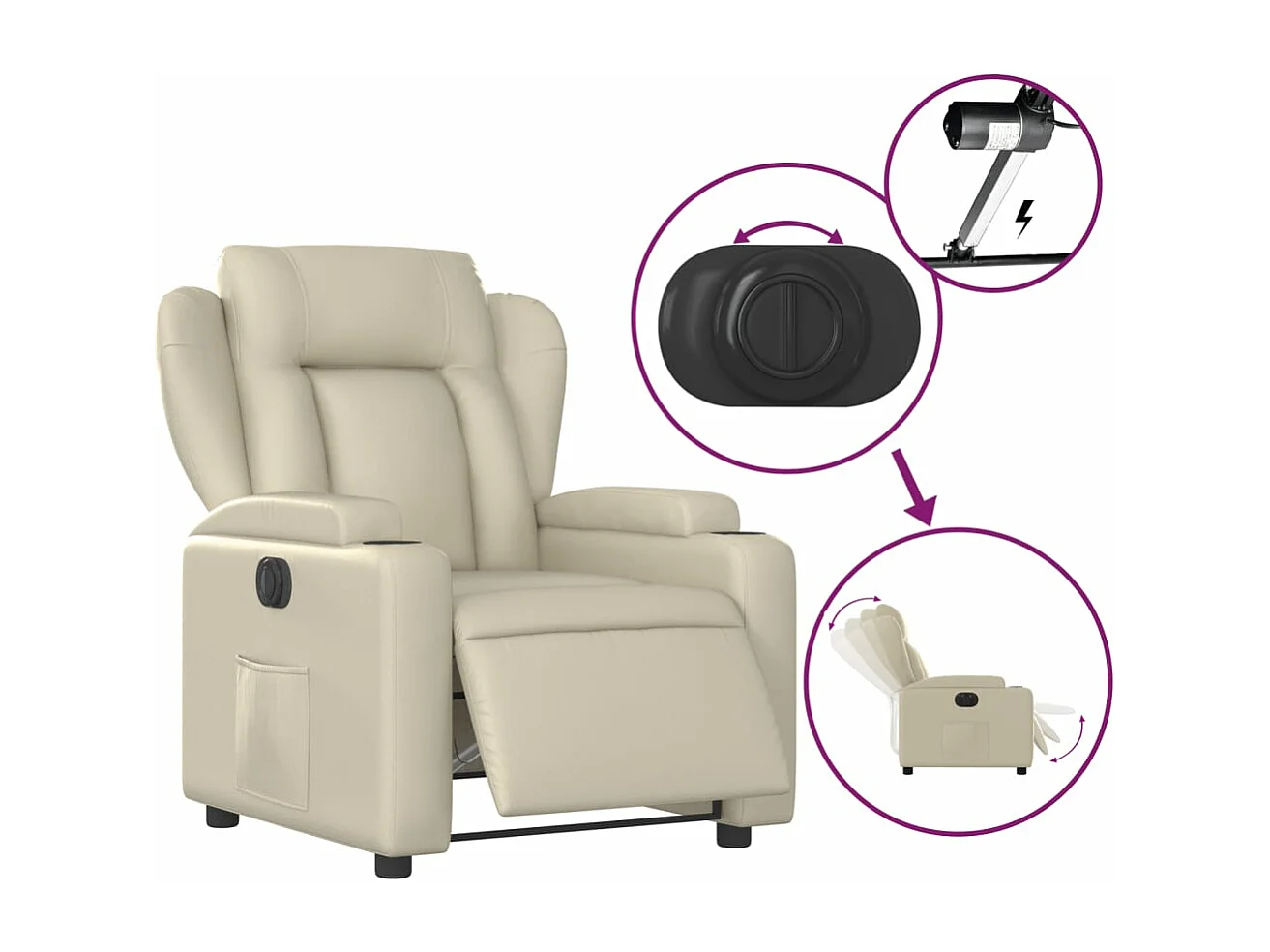 Fauteuil inclinable électrique Crème Similicuir REO29401