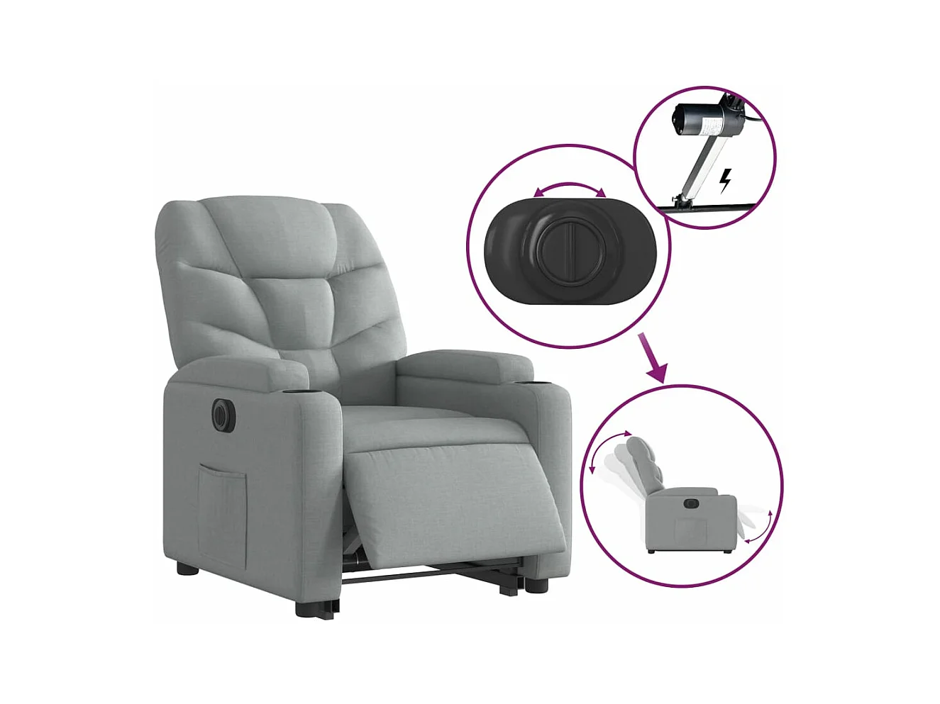 Fauteuil inclinable électrique gris clair tissu REO68118