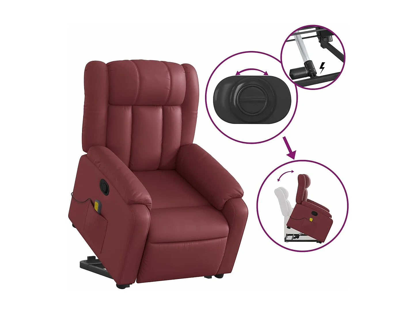 Sillón reclinable de masaje de pie cuero artificial rojo tinto YOE63030