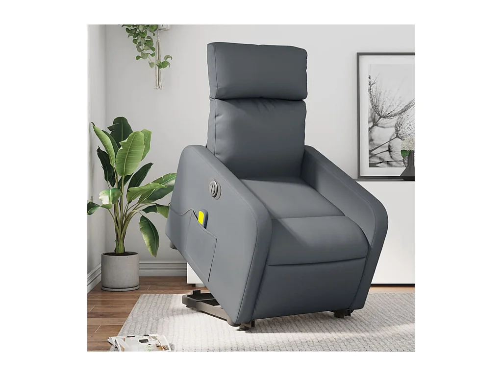 Sillón de masaje elevable eléctrico cuero sintético gris YOE55812