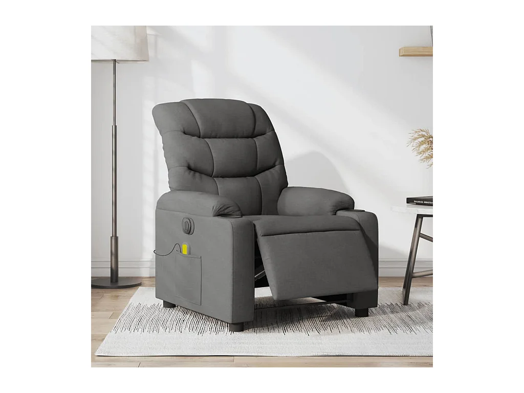 Fauteuil inclinable de massage électrique gris foncé tissu REO40620