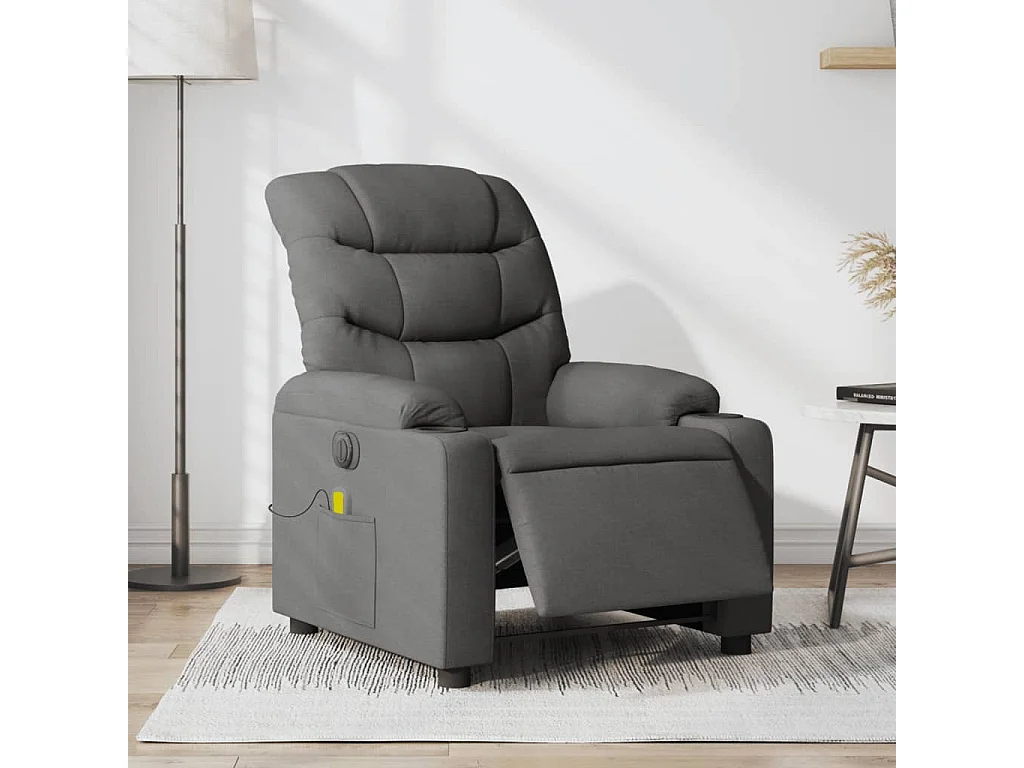 Fauteuil inclinable de massage électrique gris foncé tissu REO40620
