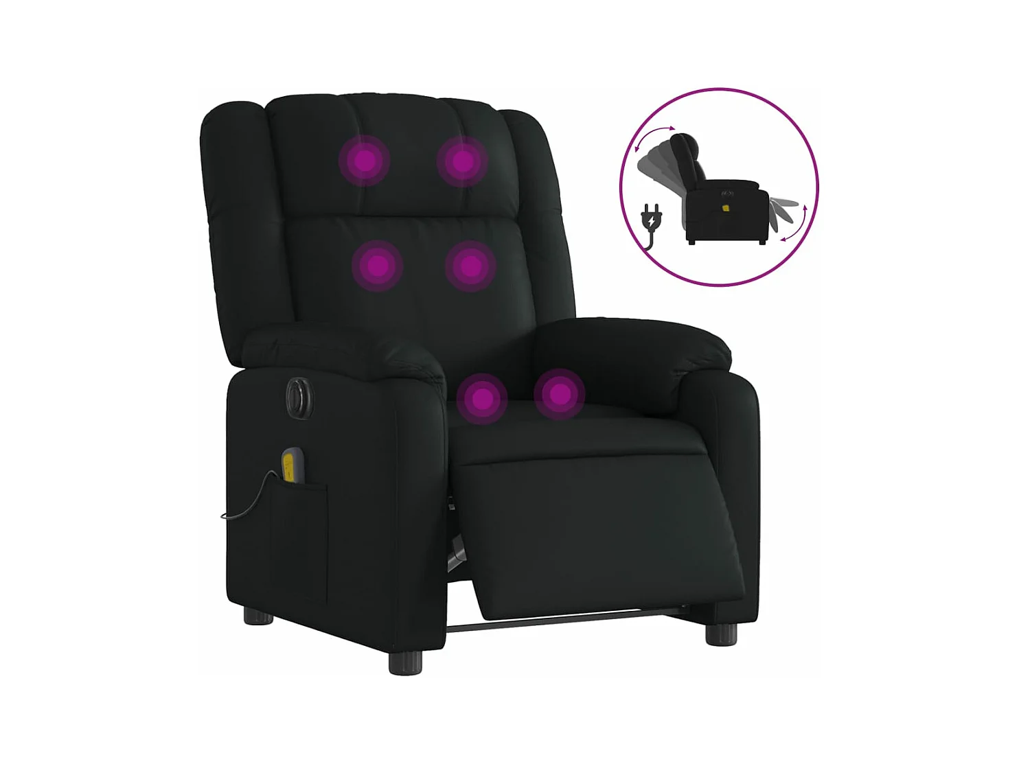 Sillón de masaje reclinable eléctrico cuero sintético negro YOE59192