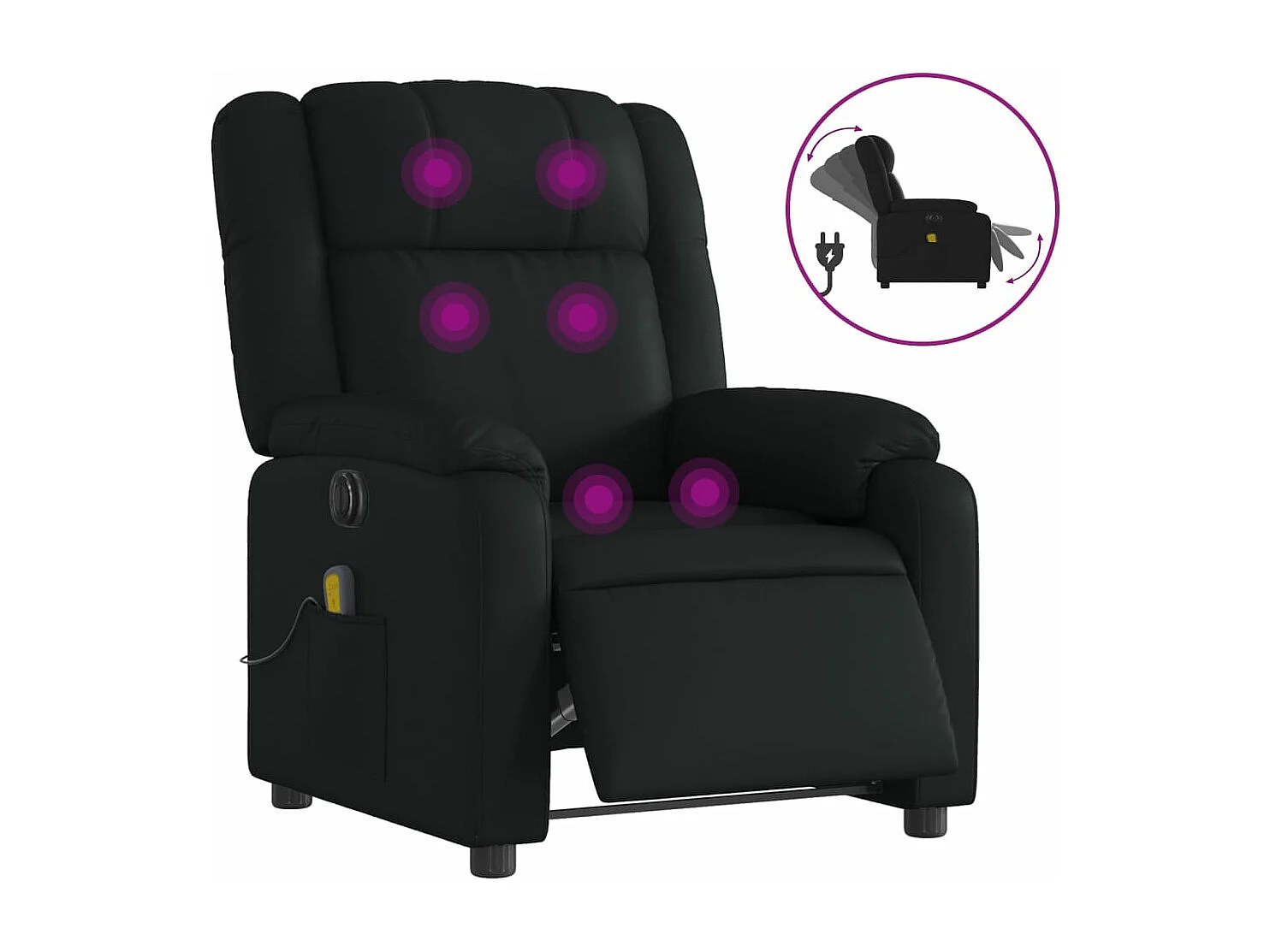 Sillón de masaje reclinable eléctrico cuero sintético negro YOE59192