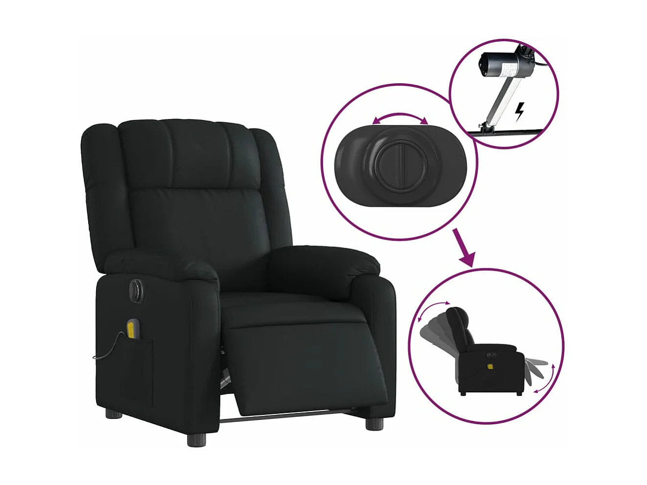 Sillón de masaje reclinable eléctrico cuero sintético negro YOE59192