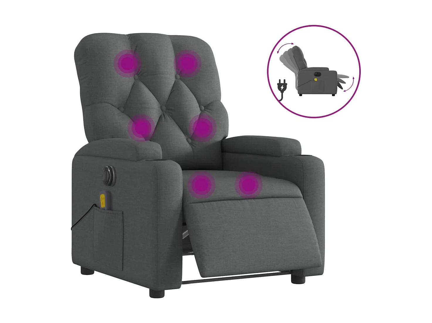 Sillón reclinable de masaje eléctrico tela gris oscuro YOE99865
