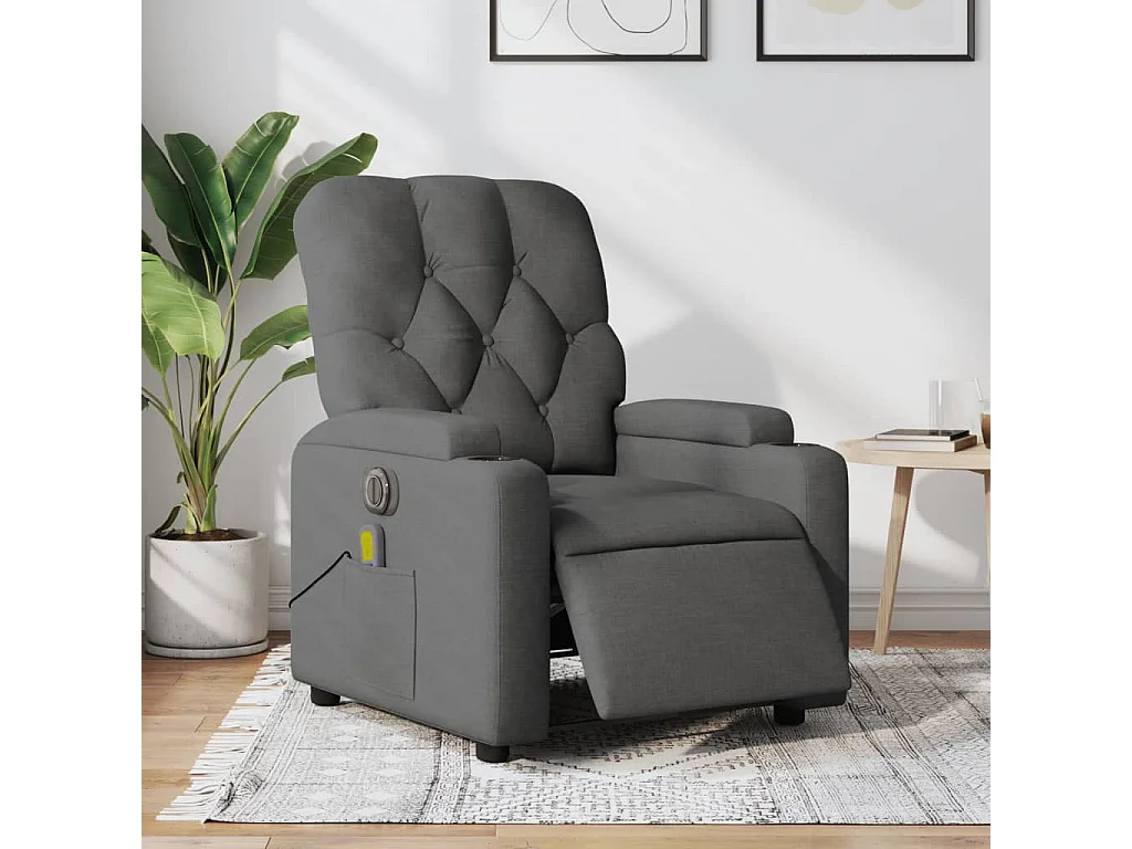 Fauteuil inclinable de massage électrique gris foncé tissu REO16766