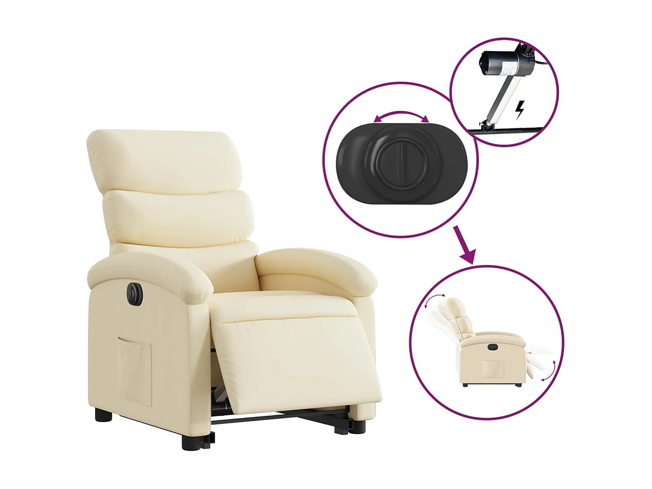 Fauteuil inclinable électrique crème tissu REO74716