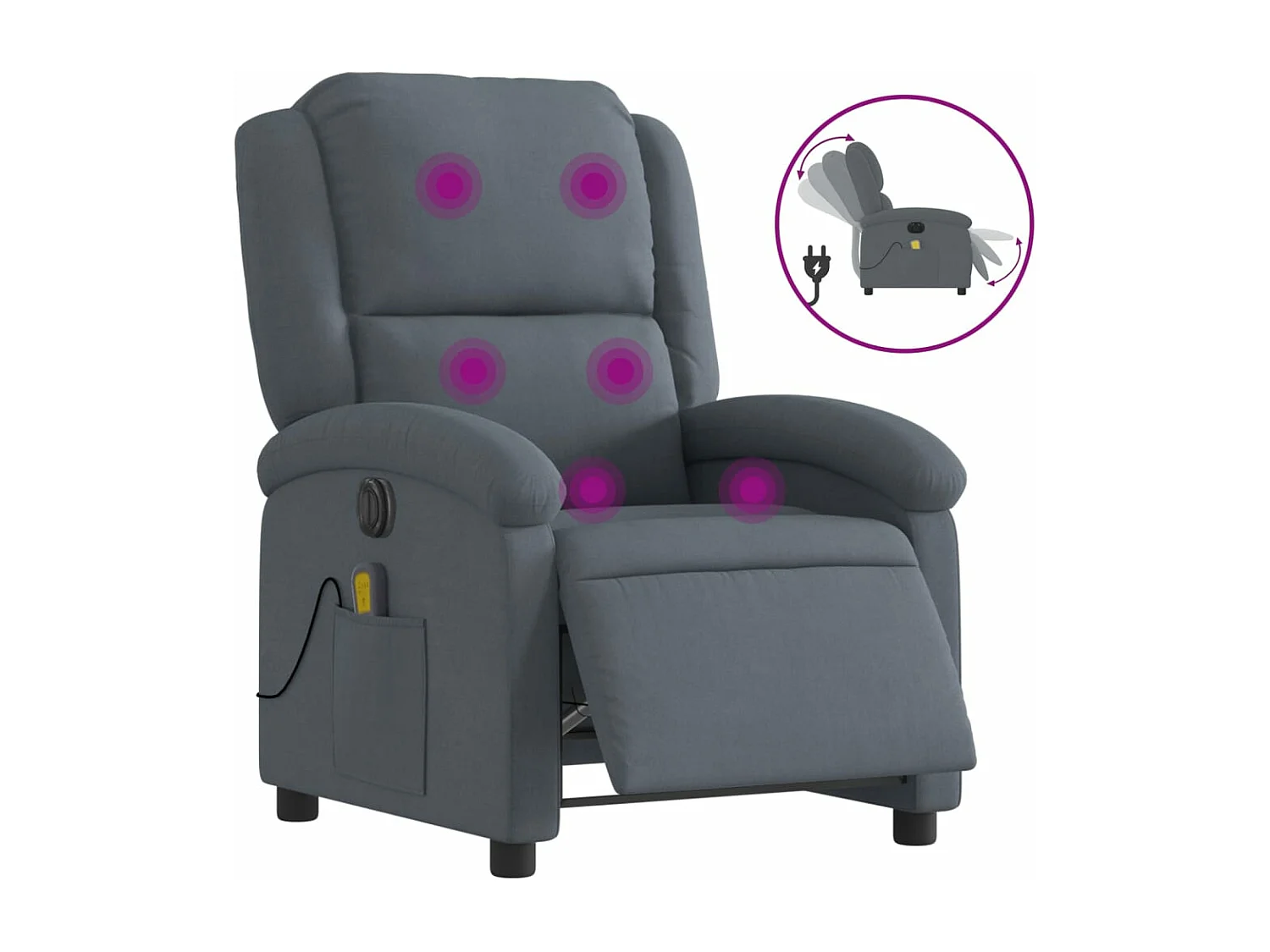 Sillón reclinable de masaje eléctrico terciopelo gris oscuro YOE88244