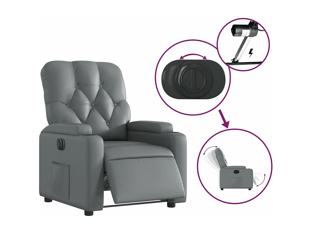 Fauteuil inclinable électrique Gris Similicuir REO80774