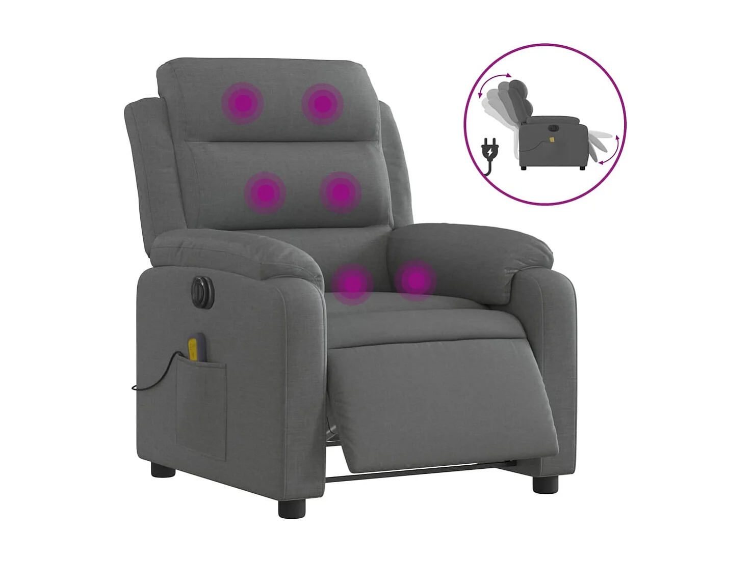 Fauteuil inclinable de massage électrique gris foncé tissu REO13368