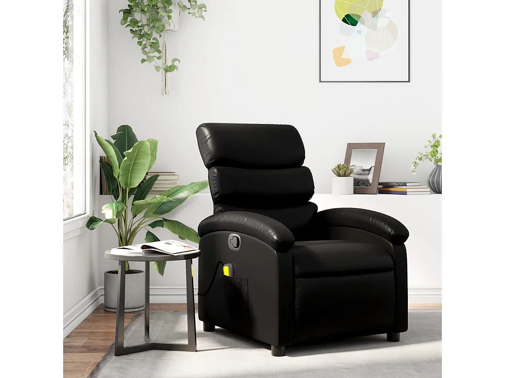 Sillón de masaje reclinable cuero sintético negro YOE21562