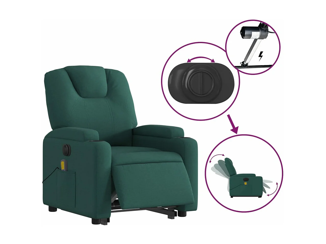 Sillón masaje eléctrico reclinable elevable tela verde oscuro YOE90799