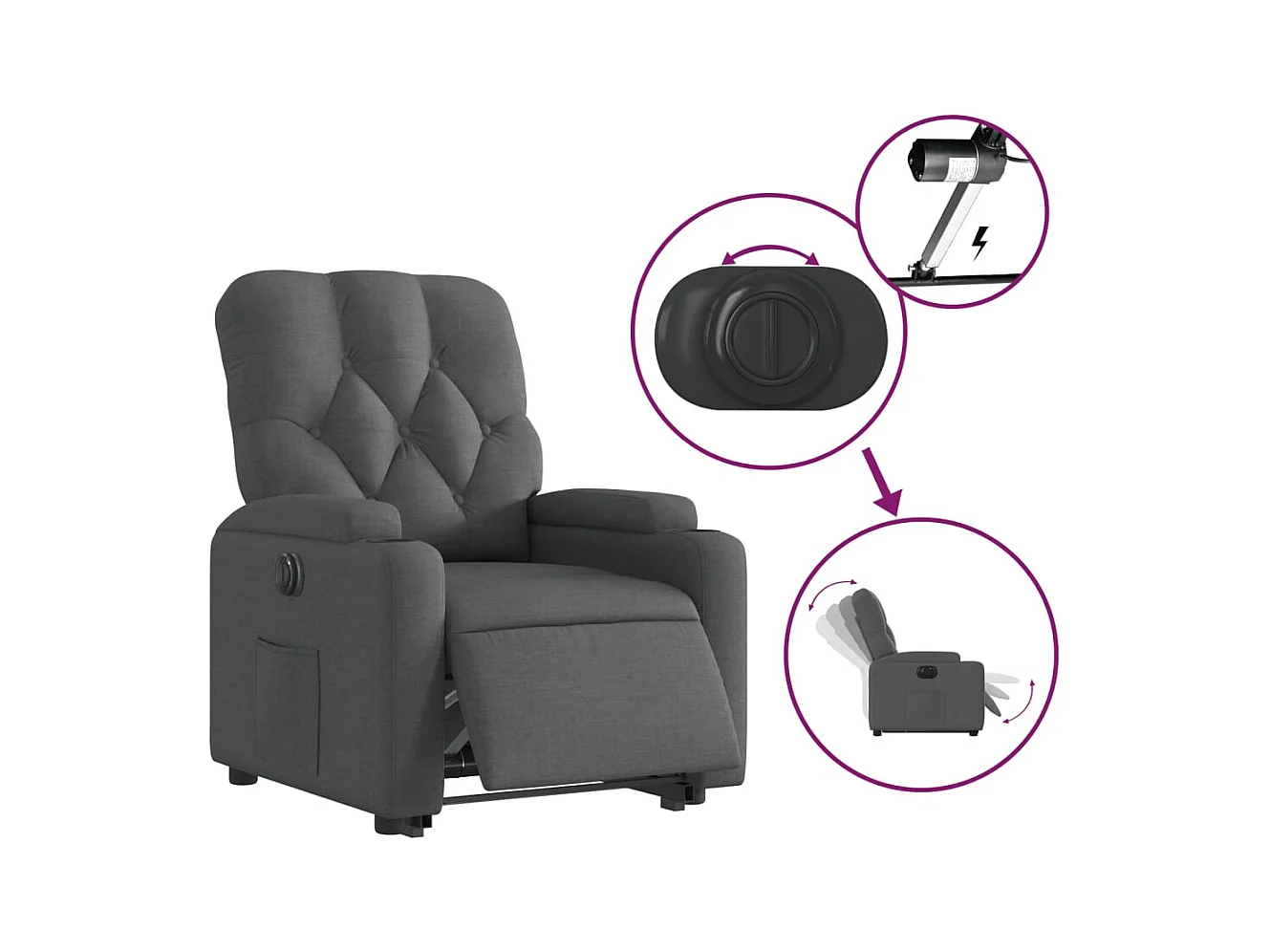 Fauteuil inclinable électrique gris foncé tissu REO36410