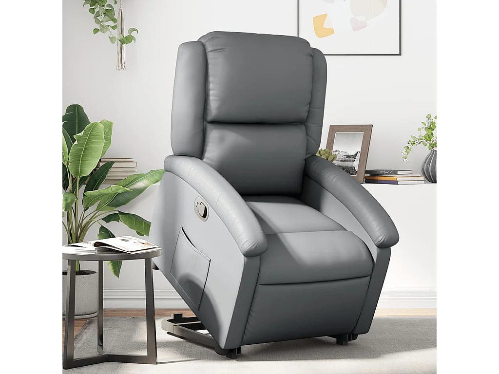 Sillón reclinable elevable cuero artificial gris YOE74869