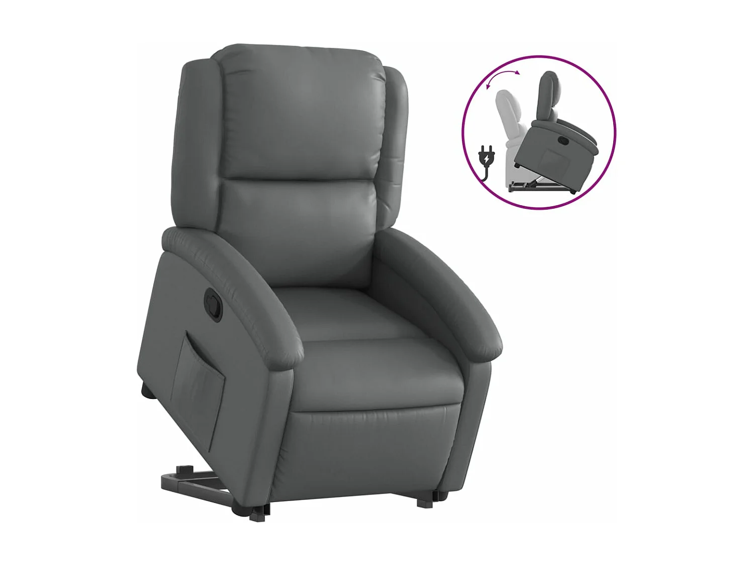Sillón reclinable elevable cuero artificial gris YOE74869
