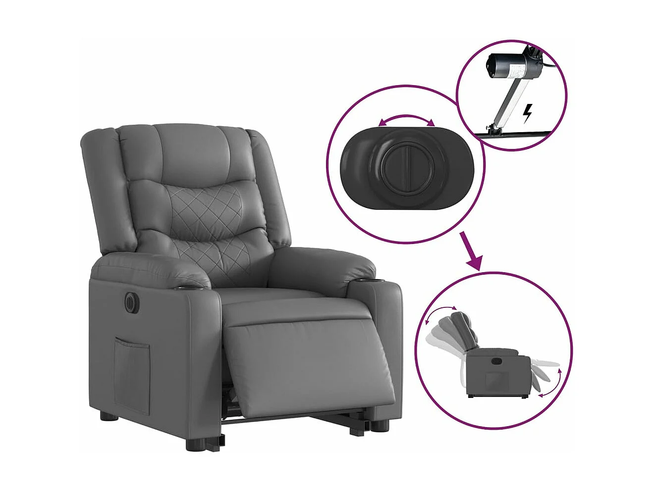 Fauteuil inclinable électrique gris similicuir REO69547