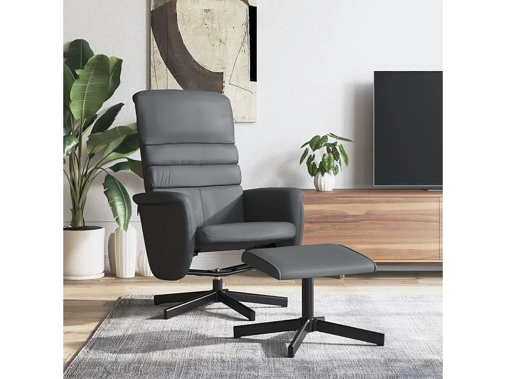 Fauteuil inclinable avec repose-pied gris similicuir REO97423