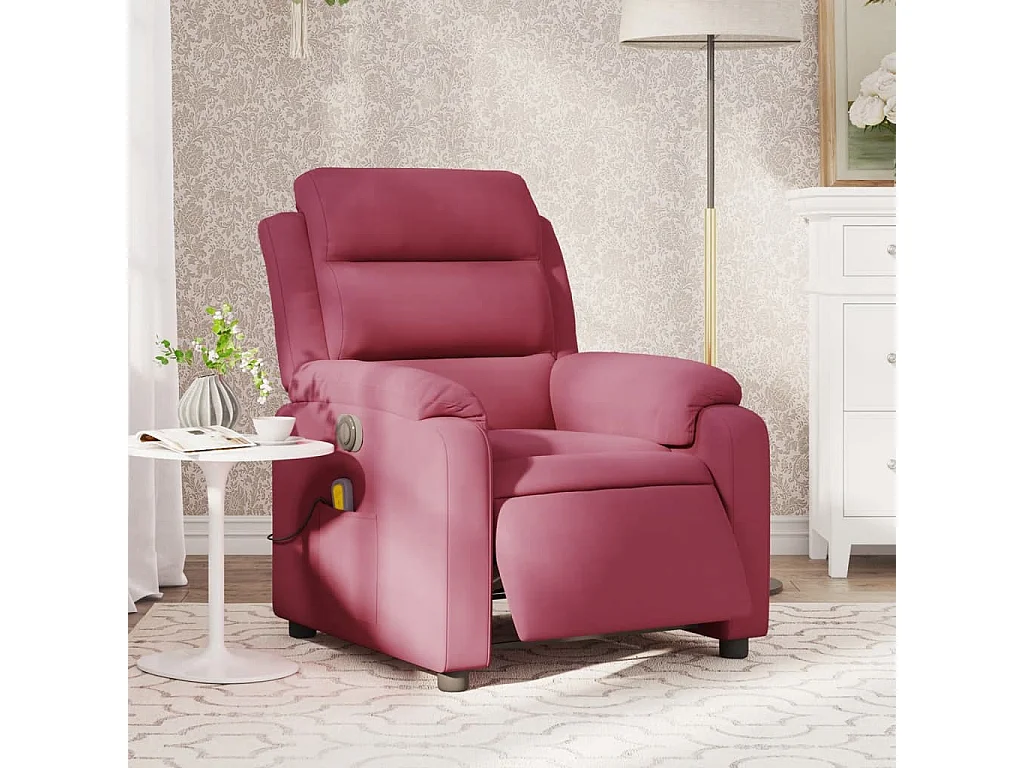 Fauteuil inclinable massage électrique rouge bordeaux velours REO53931