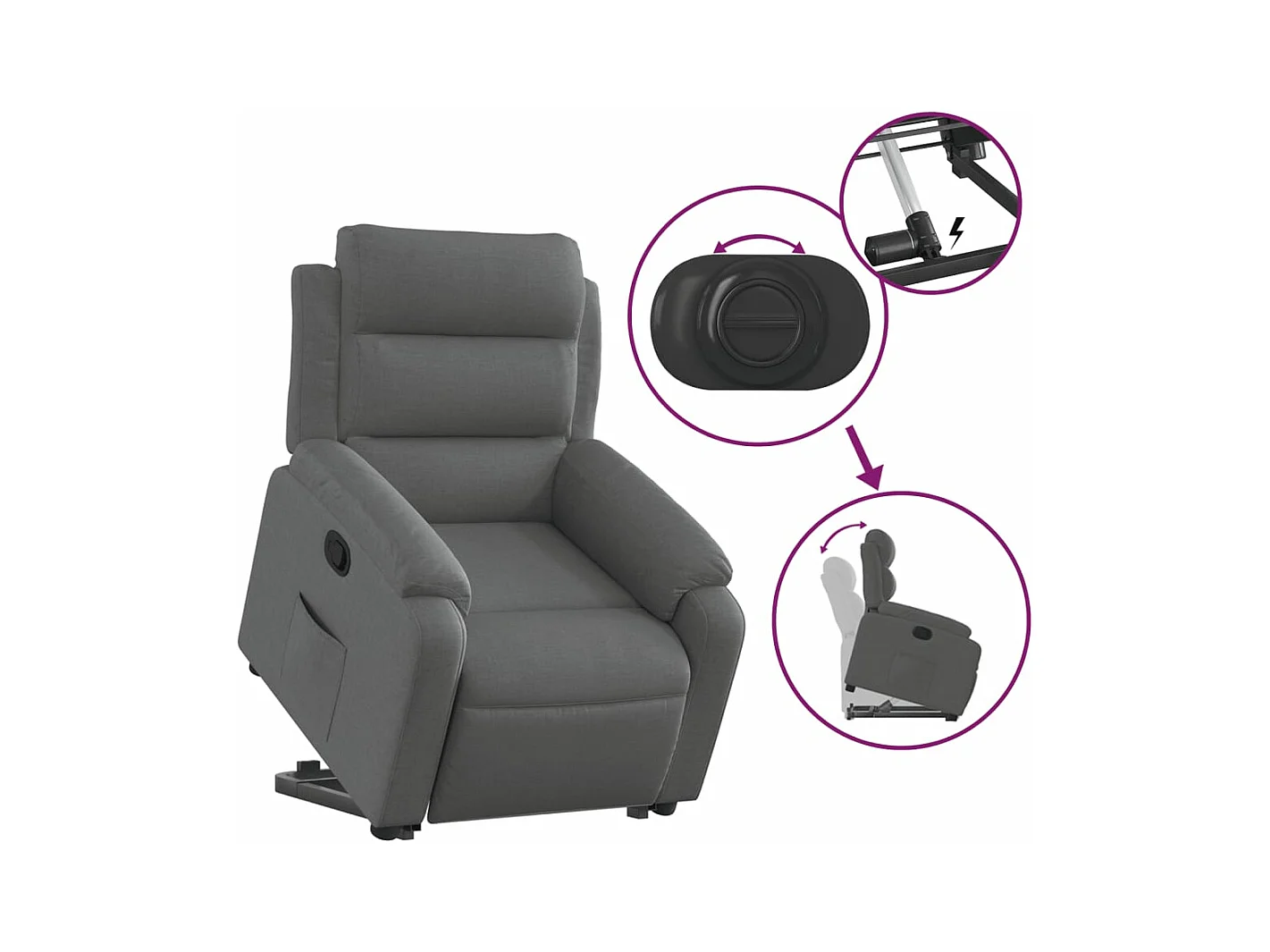Relaxsessel | Fernsehsessel mit Aufstehhilfe Dunkelgrau Stoff -gkd390637