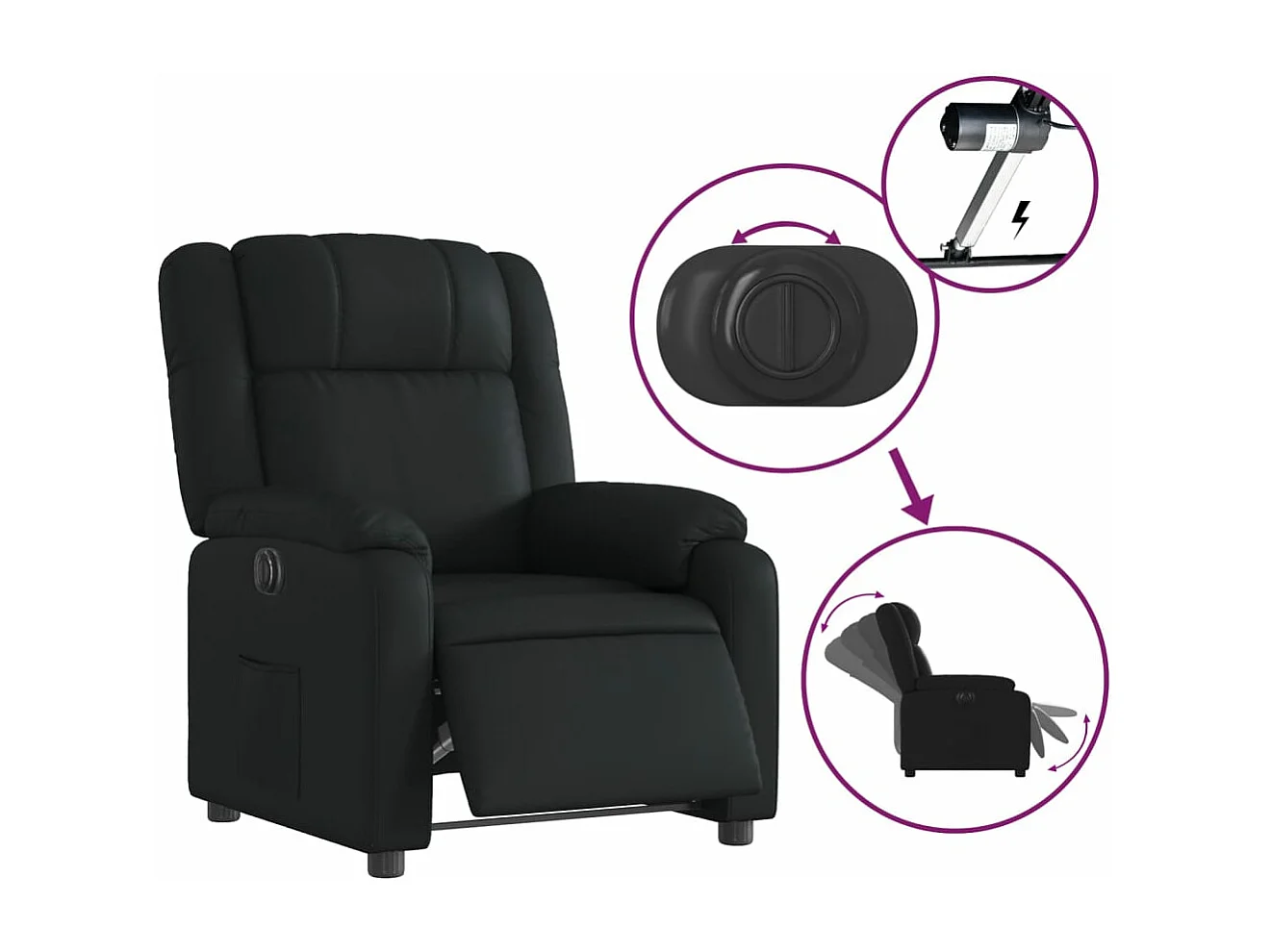 Fauteuil inclinable électrique Noir Similicuir REO54178