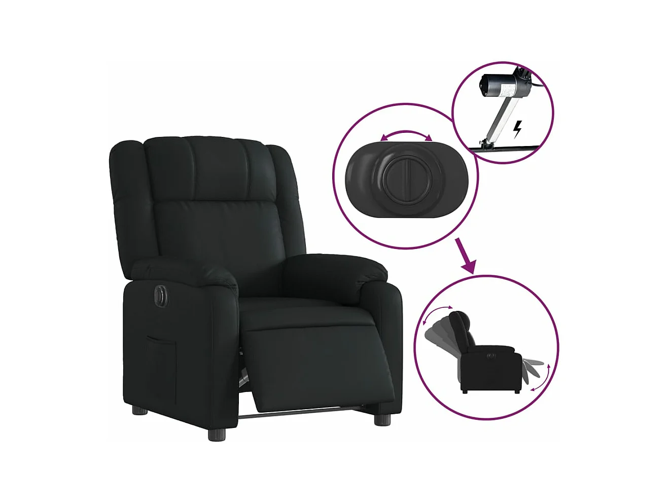 Fauteuil inclinable électrique Noir Similicuir REO54178