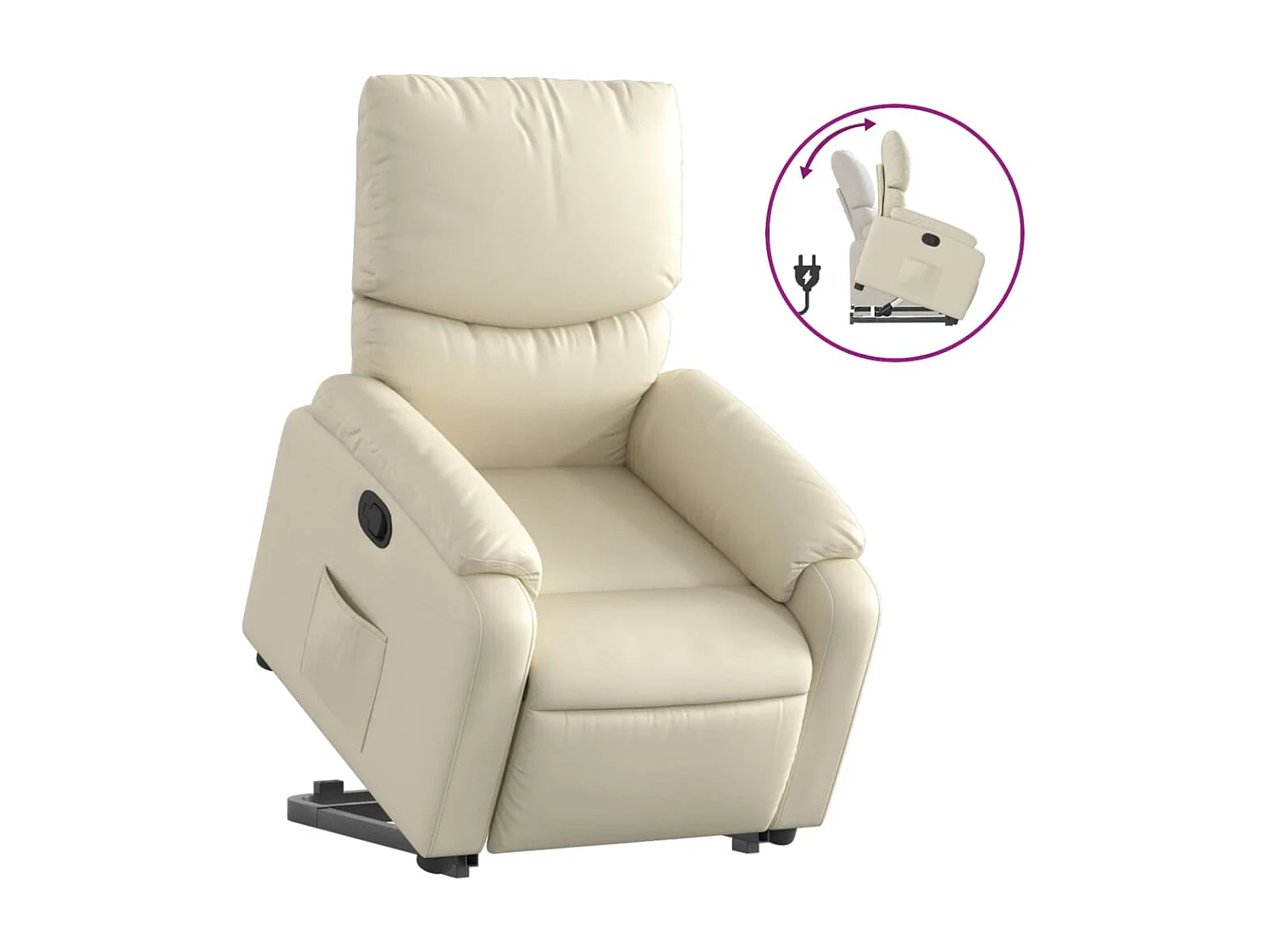 Sillón reclinable elevable cuero artificial color crema YOE98467