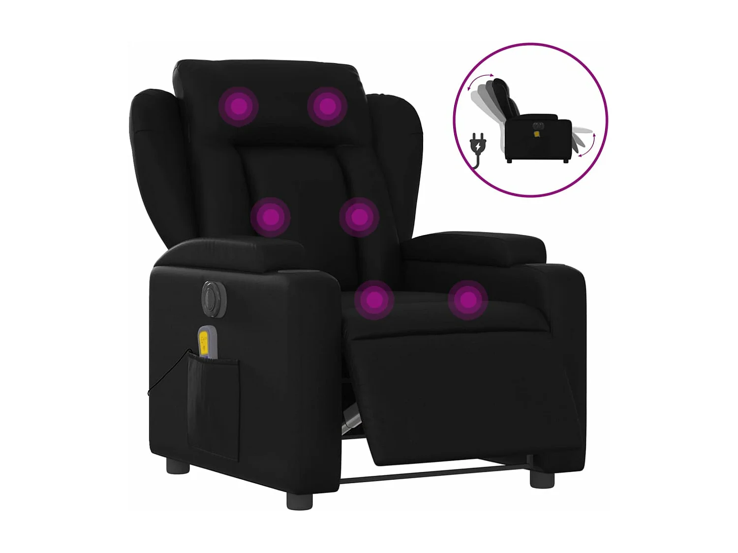 Sillón de masaje reclinable eléctrico cuero sintético negro YOE83413