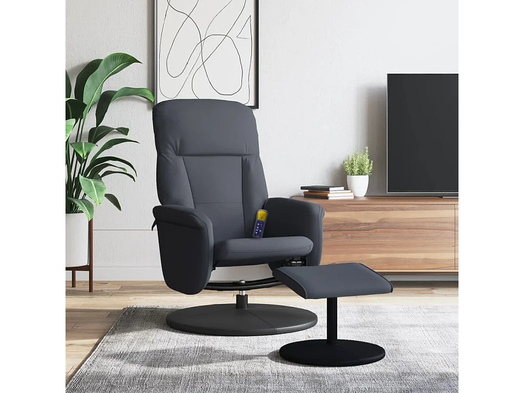 Fauteuil de massage inclinable repose-pied gris foncé velours REO41761