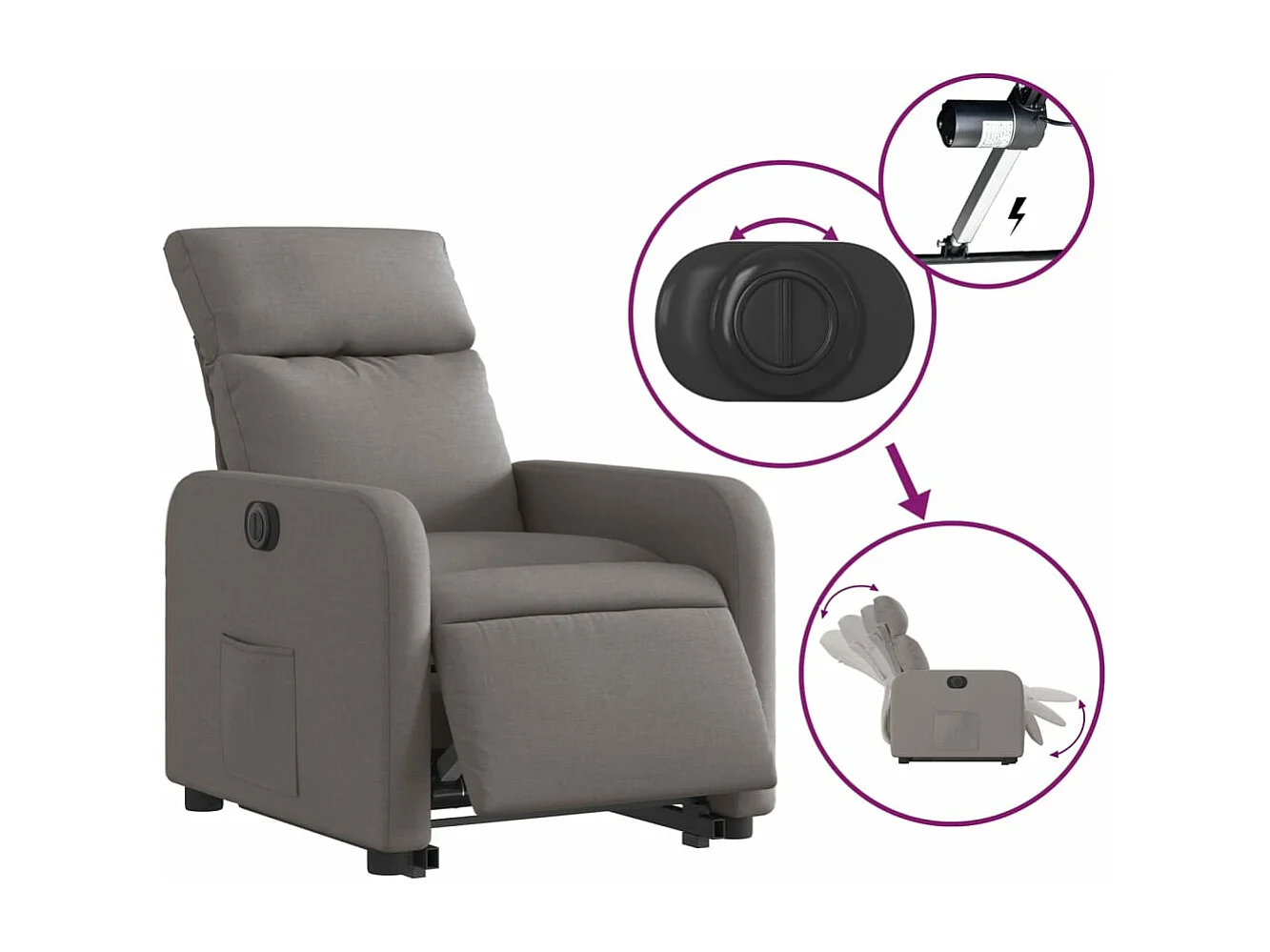 Fauteuil inclinable électrique taupe tissu REO65686