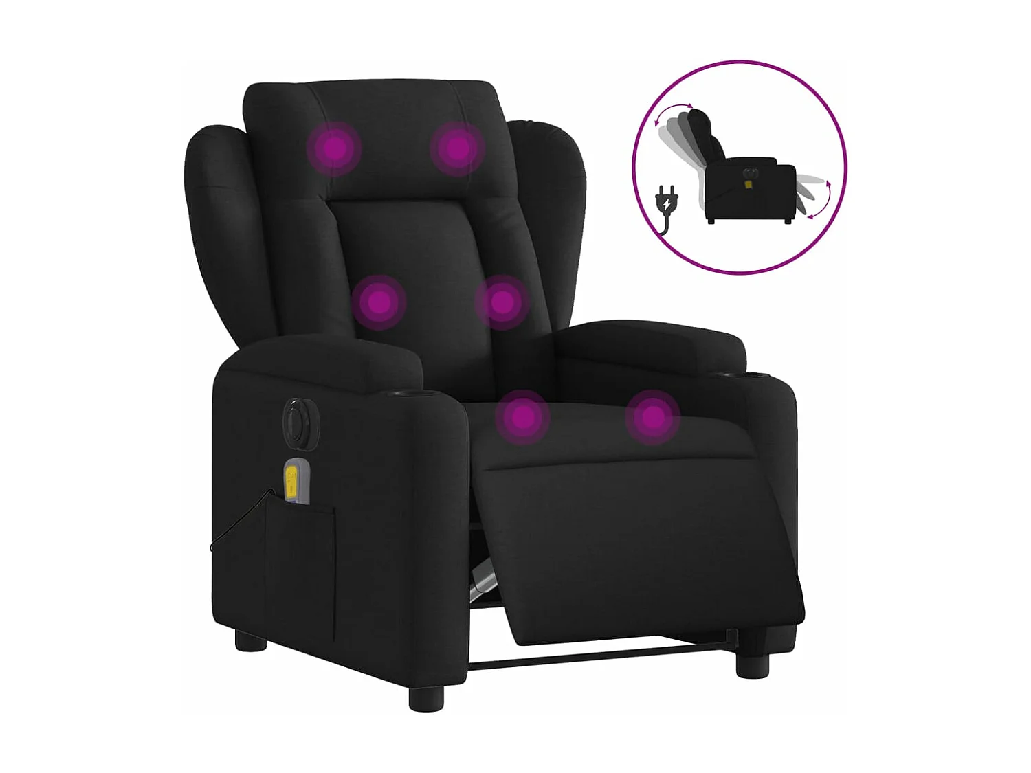 Fauteuil de massage inclinable électrique Noir Tissu REO70297