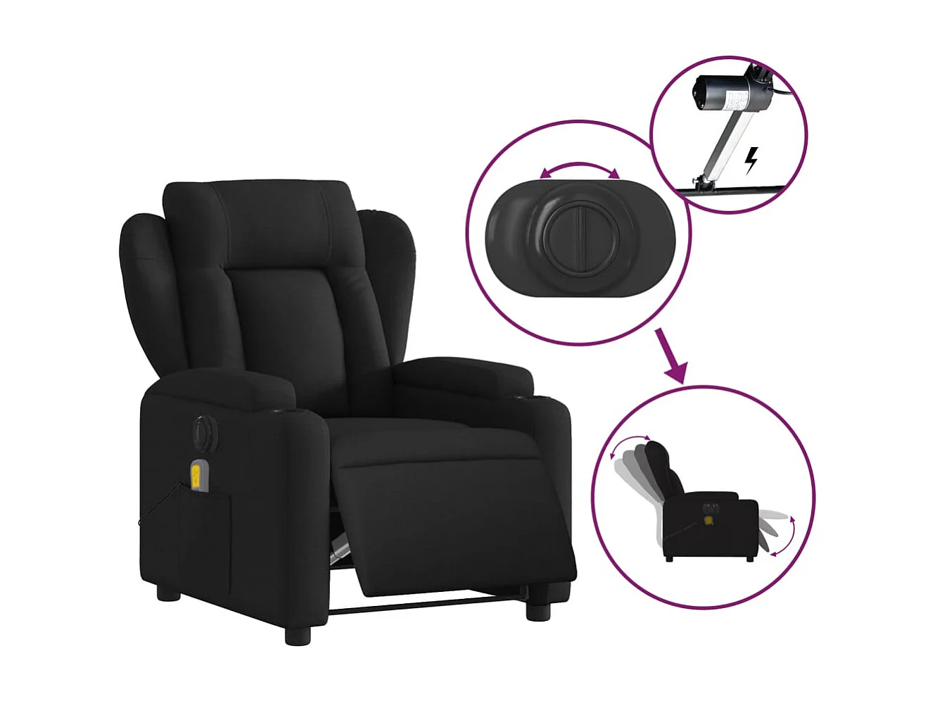 Fauteuil de massage inclinable électrique Noir Tissu REO70297