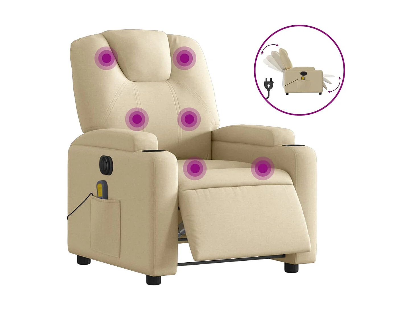 Sillón reclinable de masaje eléctrico tela color crema YOE67207