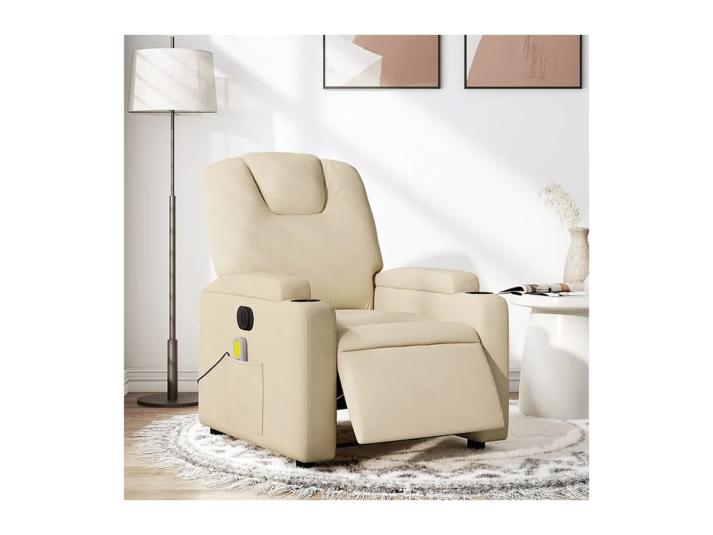 Fauteuil inclinable de massage électrique crème tissu REO71790