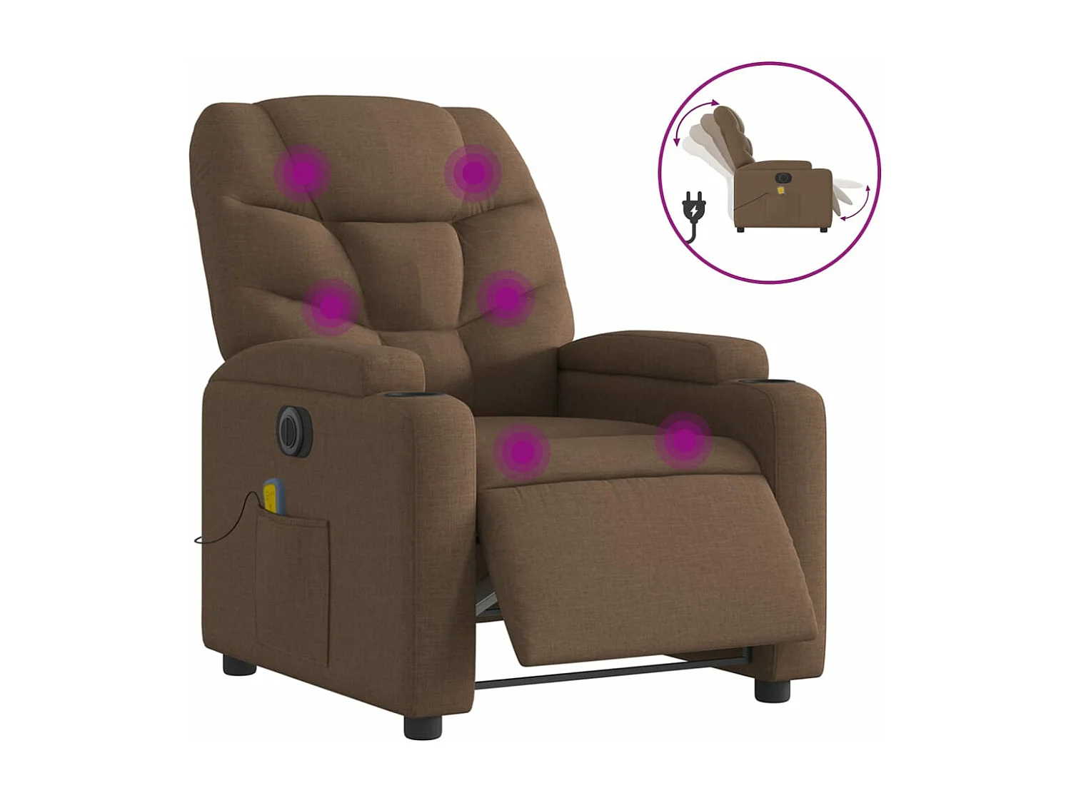 Fauteuil inclinable de massage électrique marron tissu REO58154