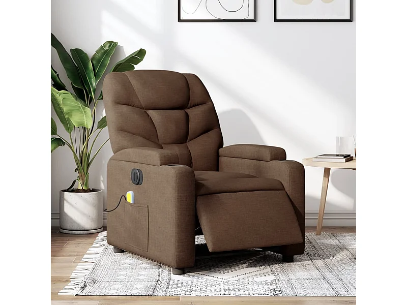Fauteuil inclinable de massage électrique marron tissu REO58154