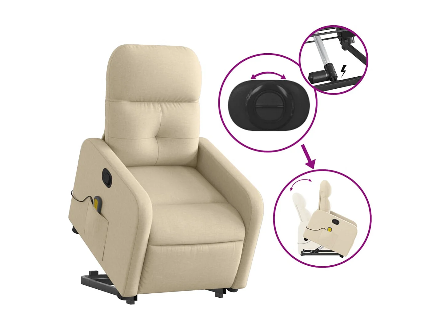 Fauteuil inclinable de massage Crème Tissu REO76588