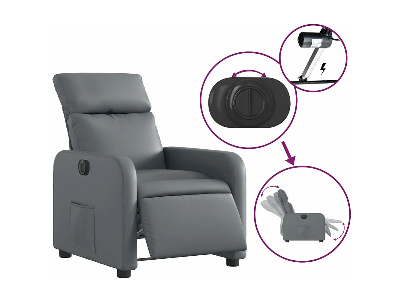 Fauteuil inclinable électrique Gris Similicuir REO67964