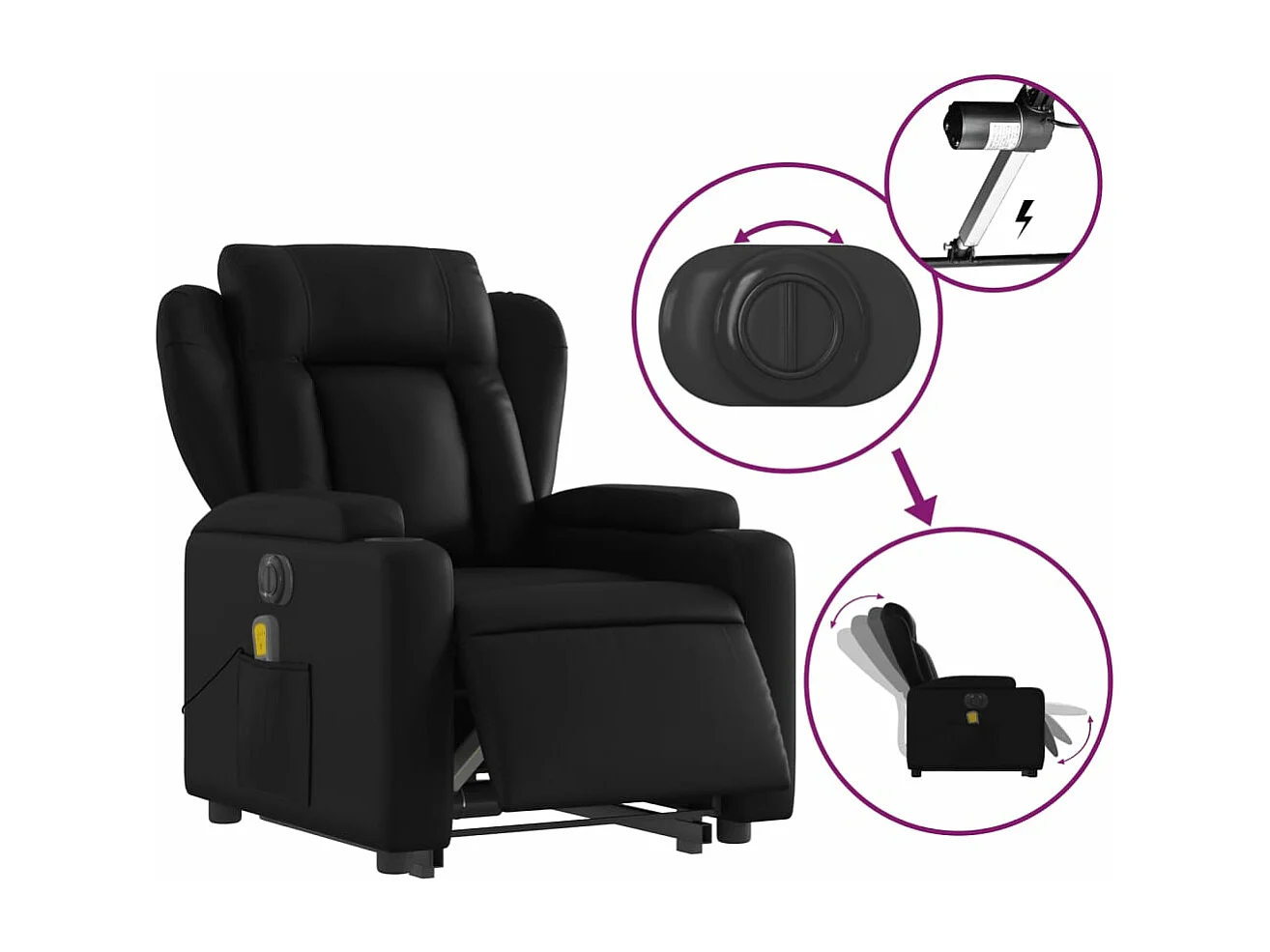 Sillón de masaje elevable eléctrico cuero sintético negro YOE53770