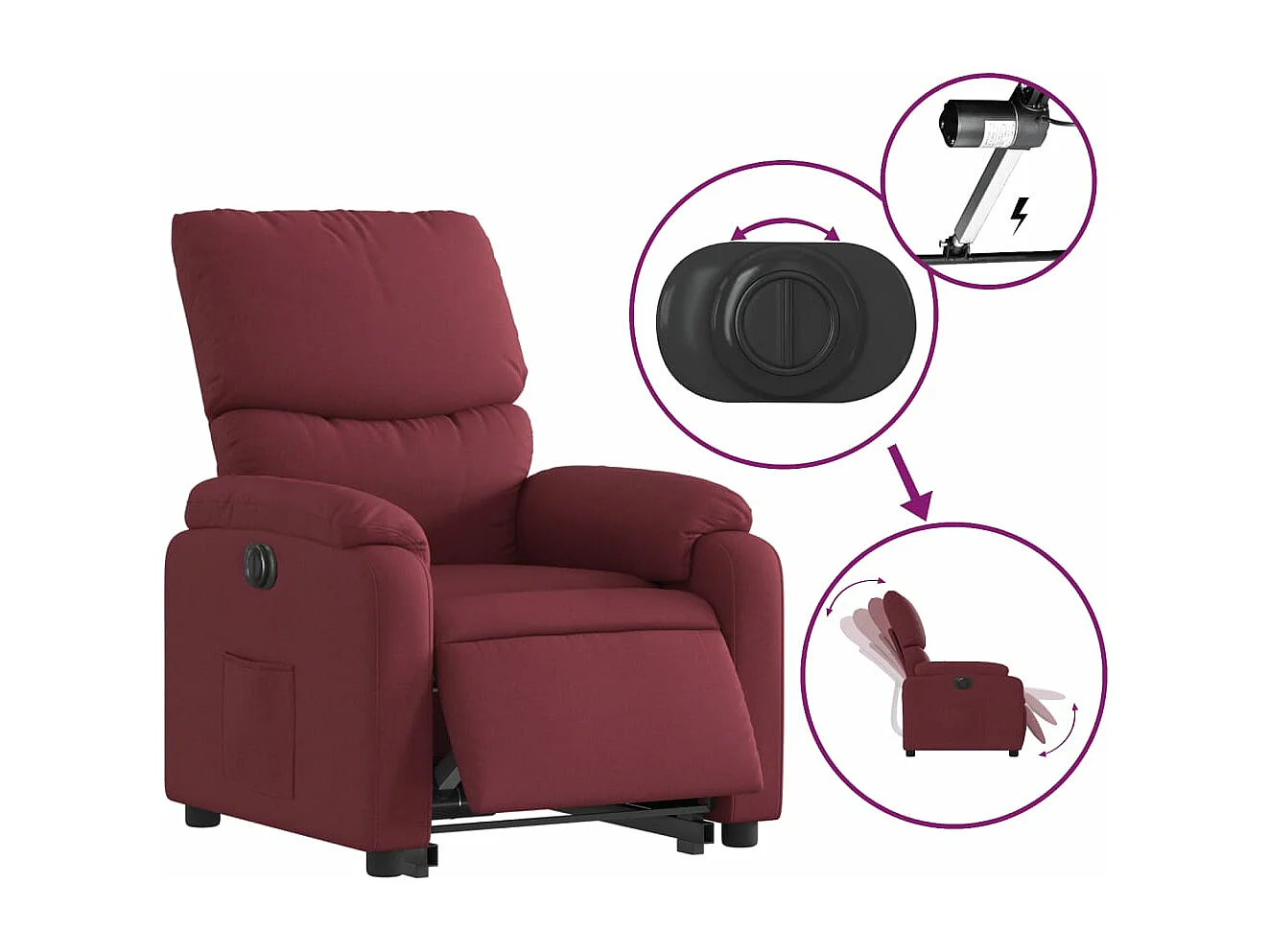 Sillón eléctrico reclinable elevable de tela rojo tinto YOE53639