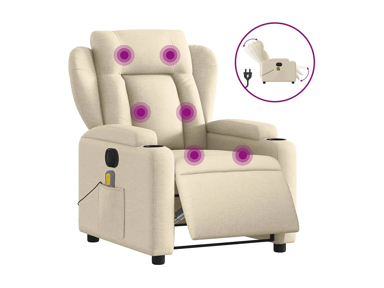 Sillón reclinable de masaje eléctrico tela color crema YOE11371