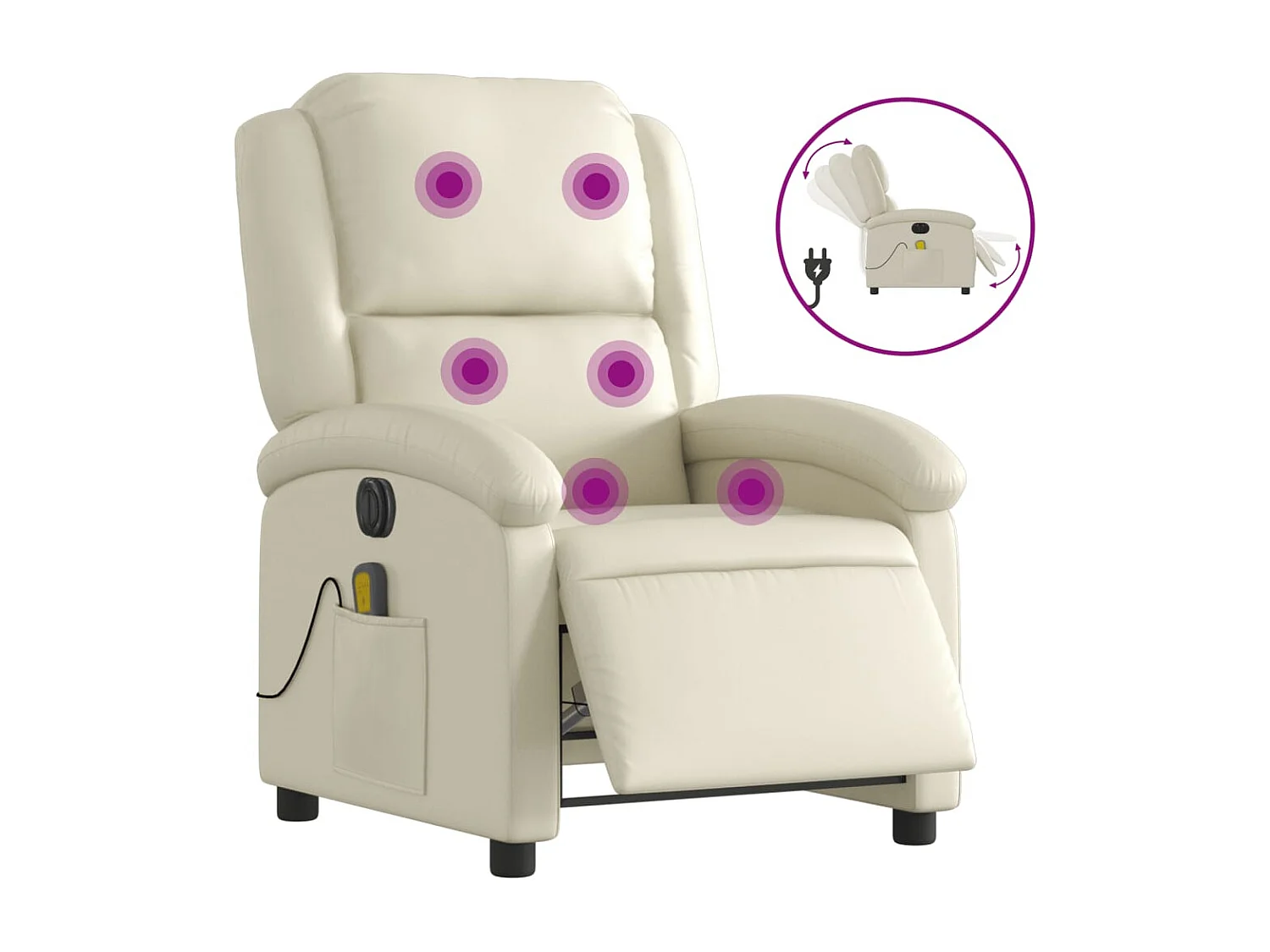 Sillón de masaje reclinable eléctrico cuero sintético crema YOE13725
