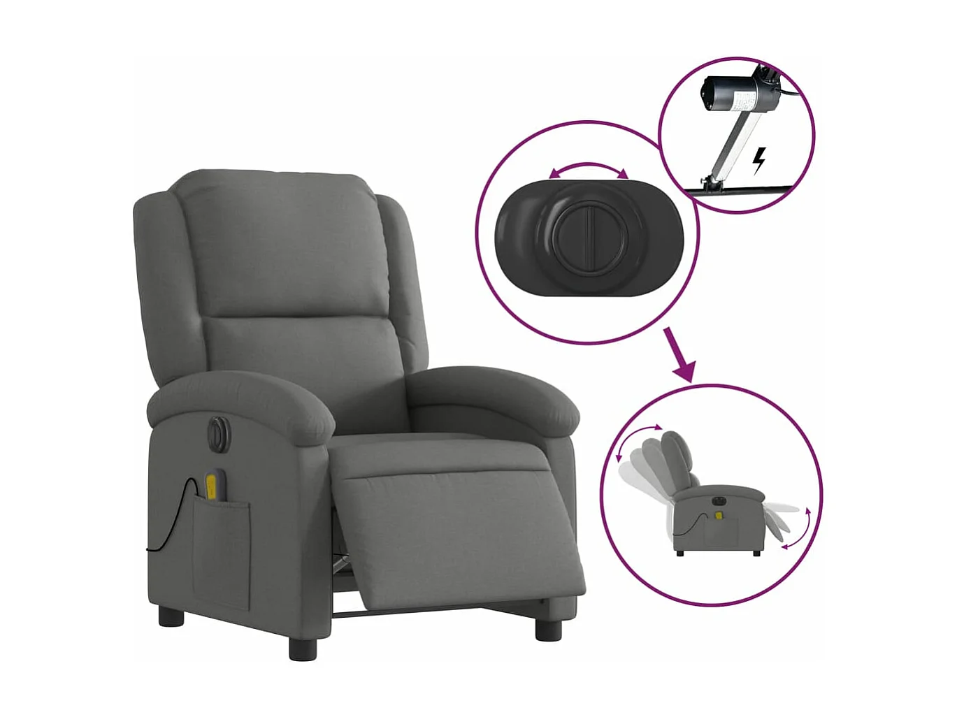 Sillón reclinable de masaje eléctrico tela gris oscuro YOE77227