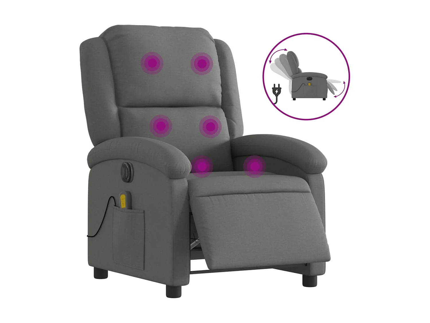 Sillón reclinable de masaje eléctrico tela gris oscuro YOE77227