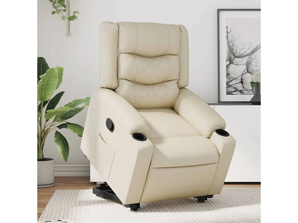 Sillón reclinable elevable cuero artificial color crema YOE51772